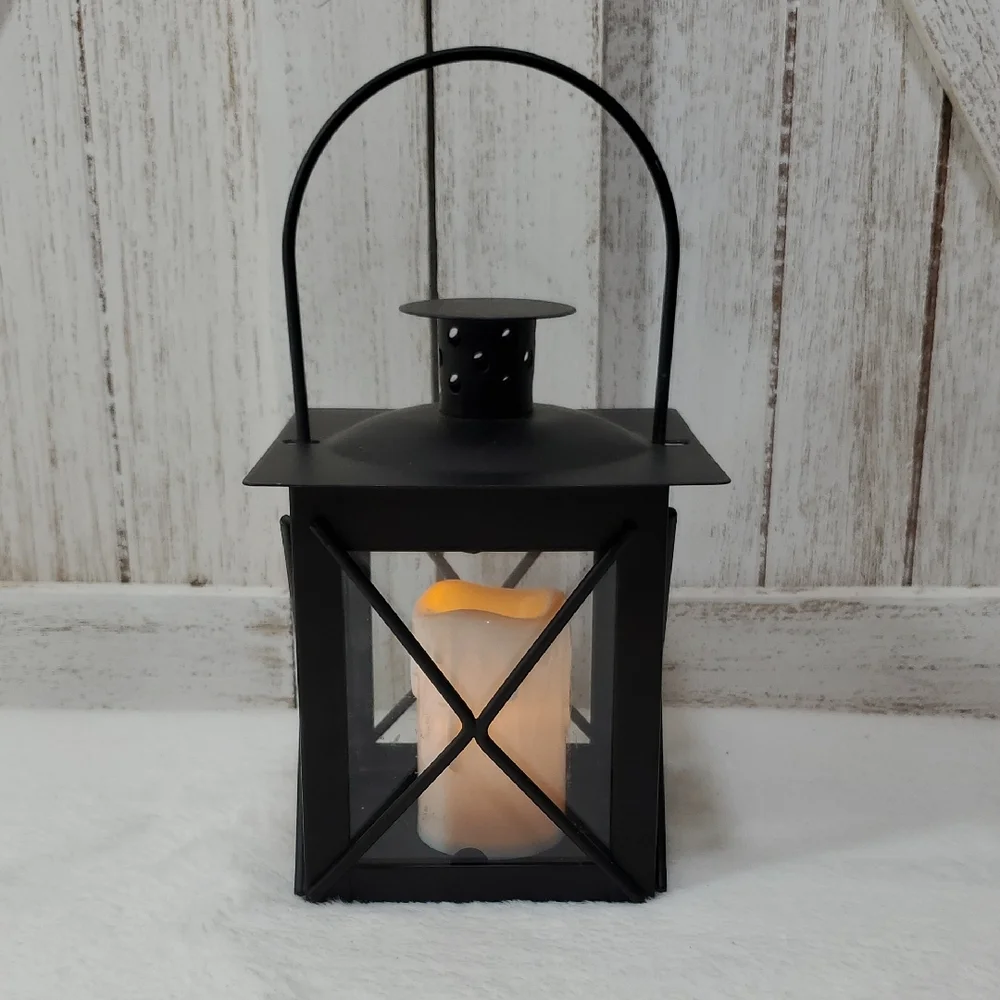 Black Metal Lantern With Candle